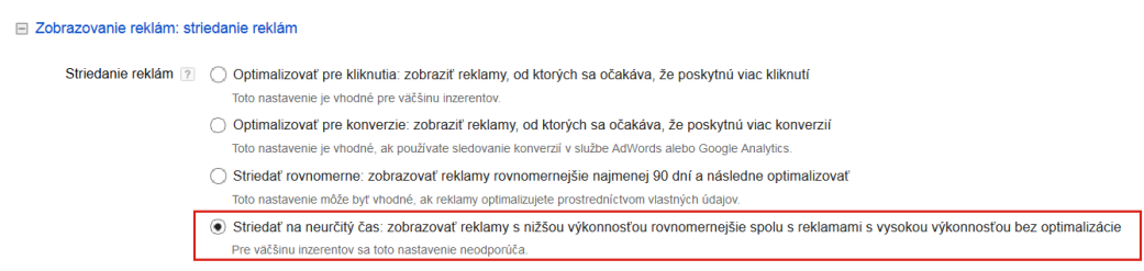 rovnomerné striedanie reklám na naurčito